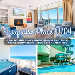Turquoise Place #D704" | Luxury Beachfront 3BR*Stunning 7th Floor Gulf Front Views*Private Hot Tub*5 Star Amenities*Lazy River*Water Slide*Putting Green*On Site Restaurants*Sleeps 8